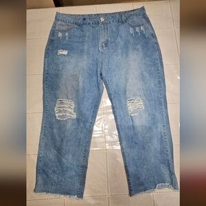 Womens 3x Distressed Blue Jeans